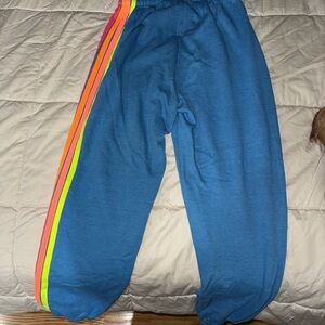 Aviator Nation Blue Joggers with Colorful Stripes
